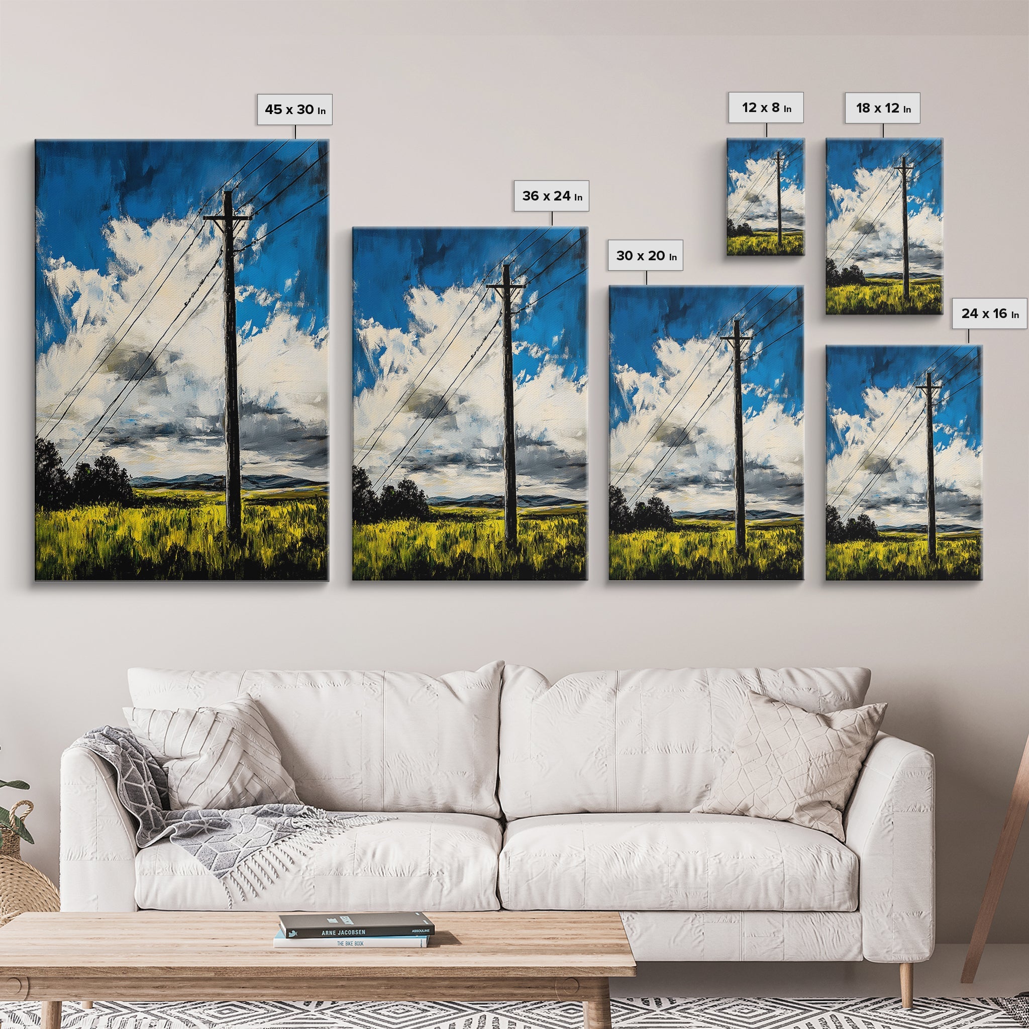 Power Lines, Rural Landscape, Country Wall Art, Modern Farmhouse Decor, Yellow Field Canvas Print, Minimalist Wall Art, Office Wall Decor