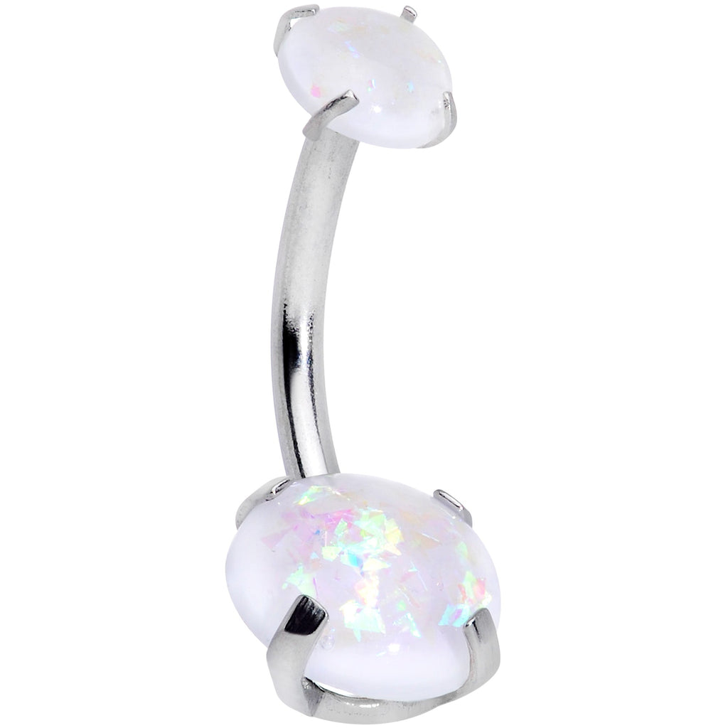 White Faux Opal Grade 23 Titanium Internally Threaded Belly Ring