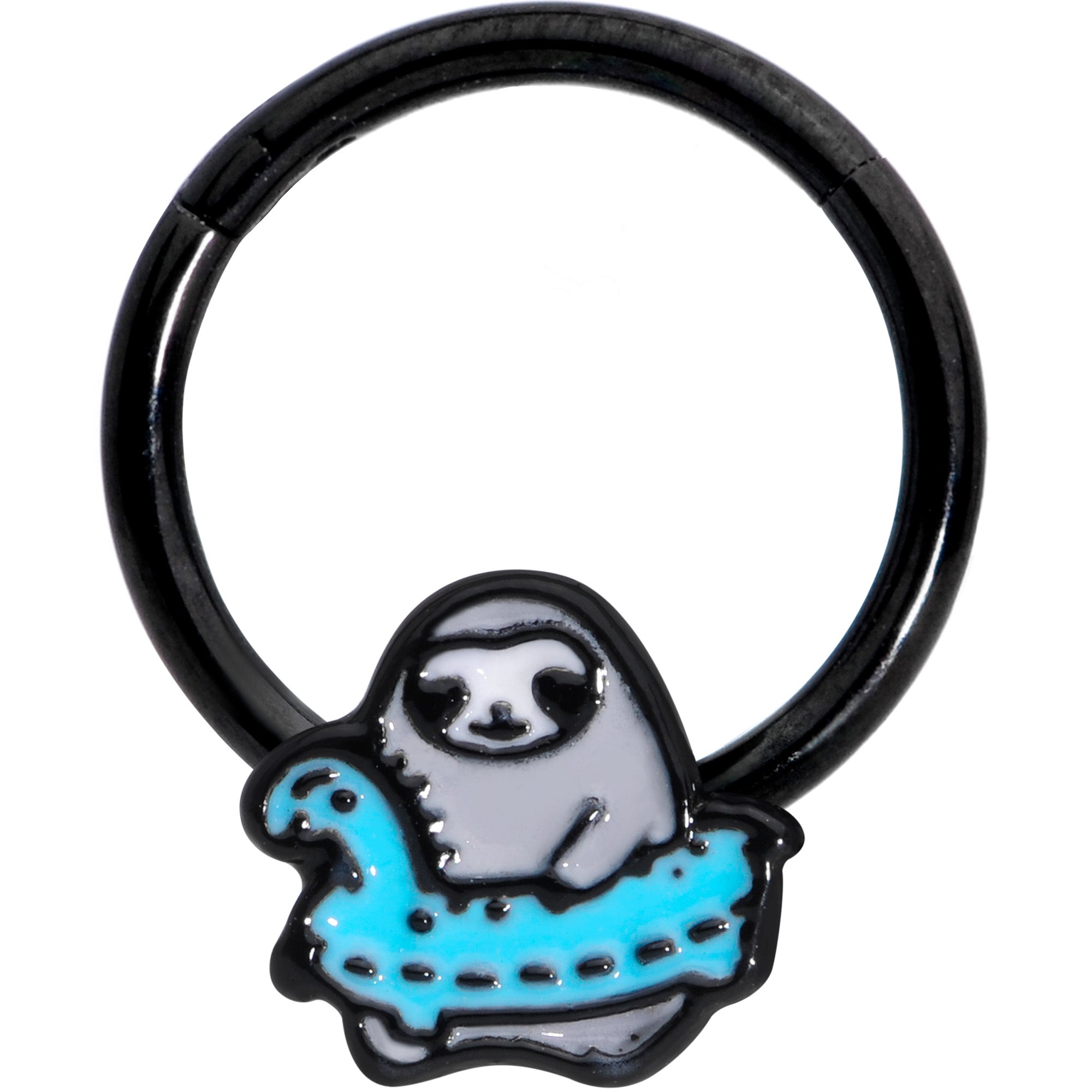 16G 3/8 Black Swimming Sloth Hinged Segment Ring