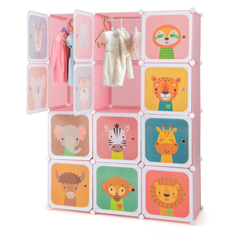 3 Pieces Kids' Room Bundle: Twin Bed Frame Wardrobe Closet Vanity Table and Stool Set