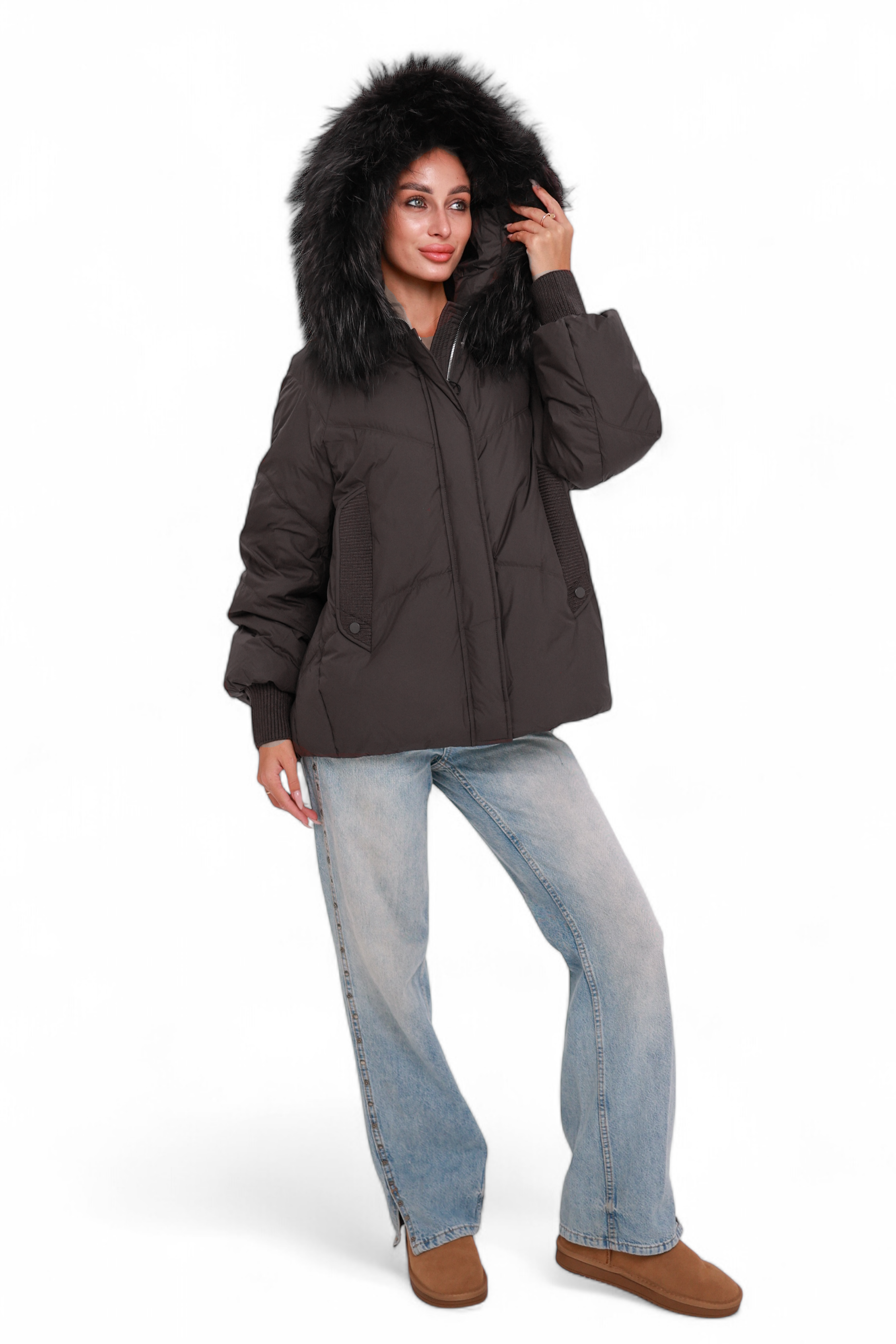 Verbier Genuine Fur Trim Down Fill Jacket in Black