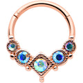 16G 3/8 Aurora Gem Rose Gold Tone Circles Hinged Segment Ring