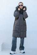 Lauren Genuine Fur Trim Down Fill Coat in Tobacco