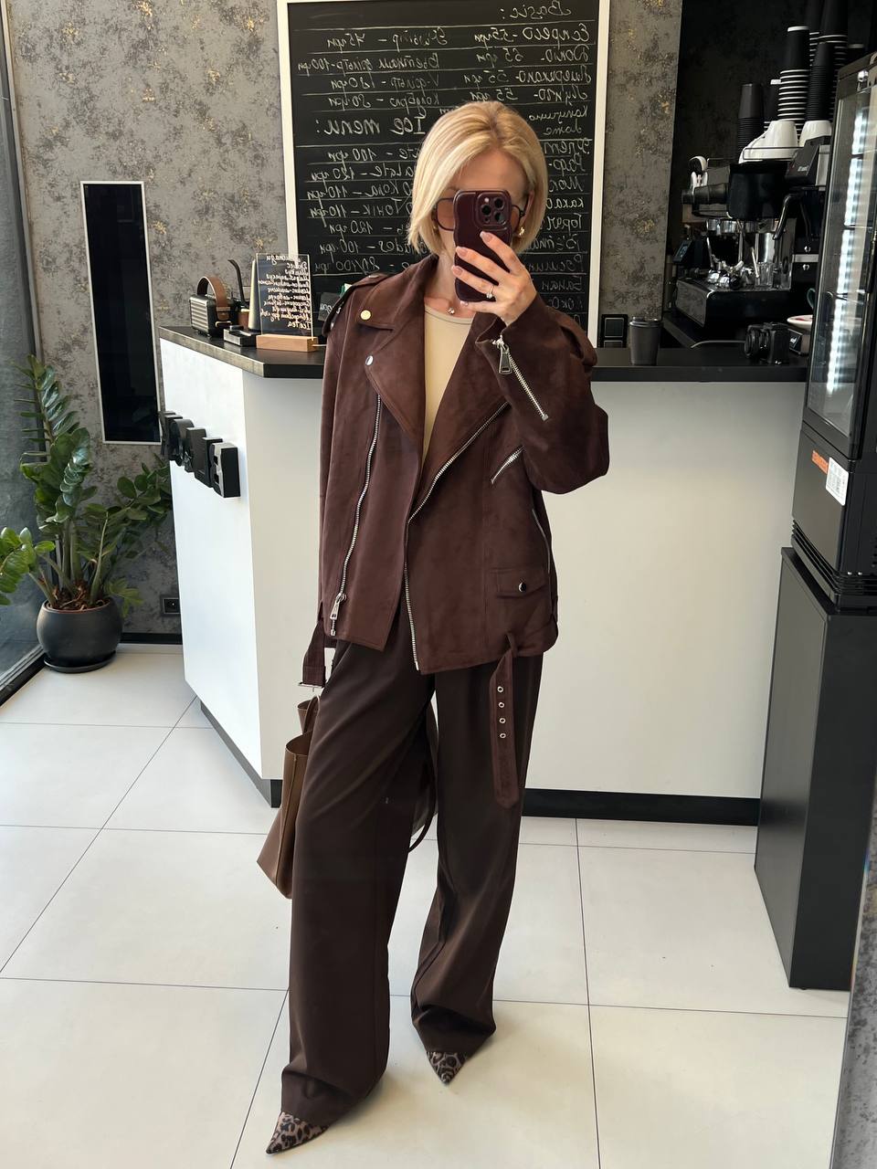Dakota Eco Suede Aviator Jacket in Chocolate