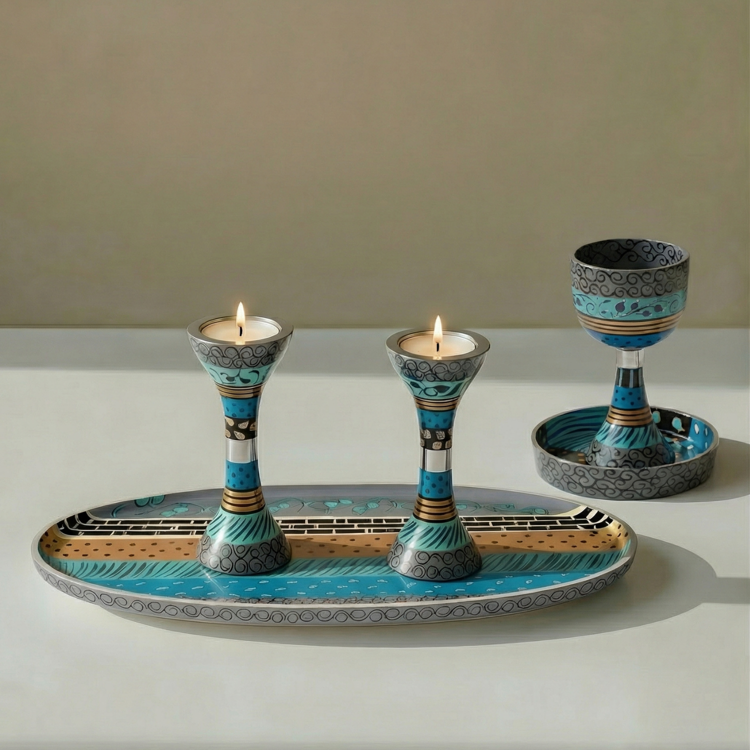 Exclusive Designer Aluminum Jewish Gift Set – Premium Shabbat Series