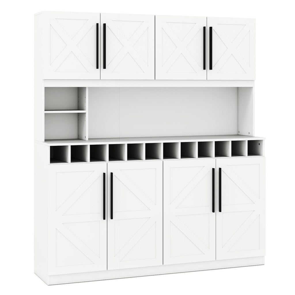 70 Inch Farmhouse Pantry Cabinet Kitchen Buffet Hutch with 4 Cabinets and 2 Open Shelves