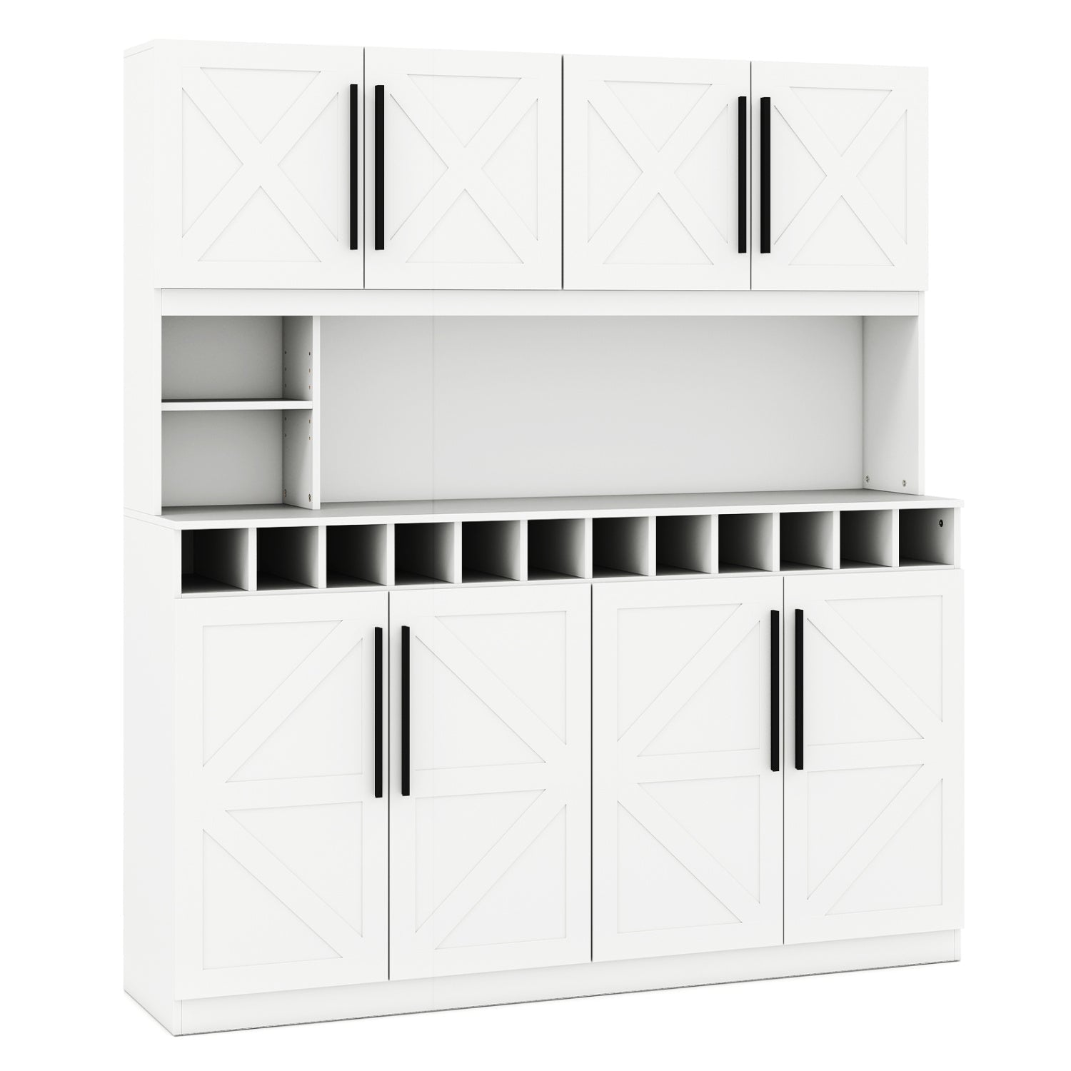 70 Inch Farmhouse Pantry Cabinet Kitchen Buffet Hutch with 4 Cabinets and 2 Open Shelves