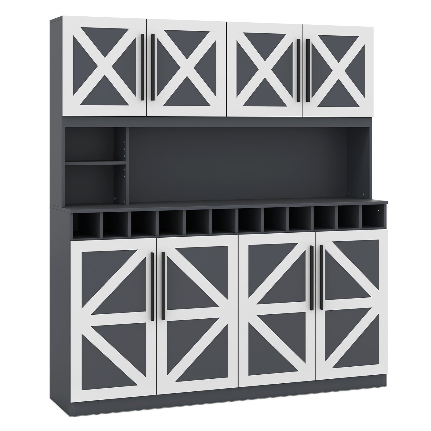 70 Inch Farmhouse Pantry Cabinet Kitchen Buffet Hutch with 4 Cabinets and 2 Open Shelves