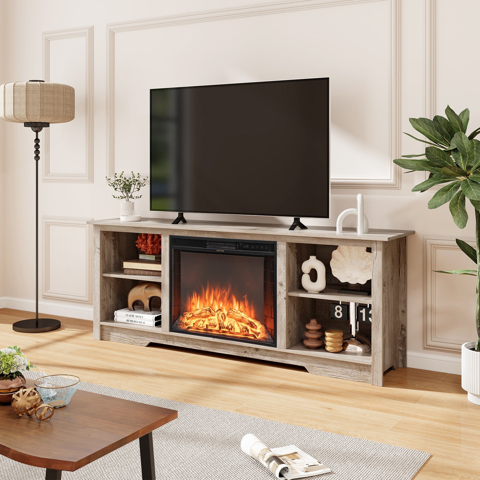 70 Inch TV Stand for up to 75 Inch Flat Screen TVs with Adjustable Shelves