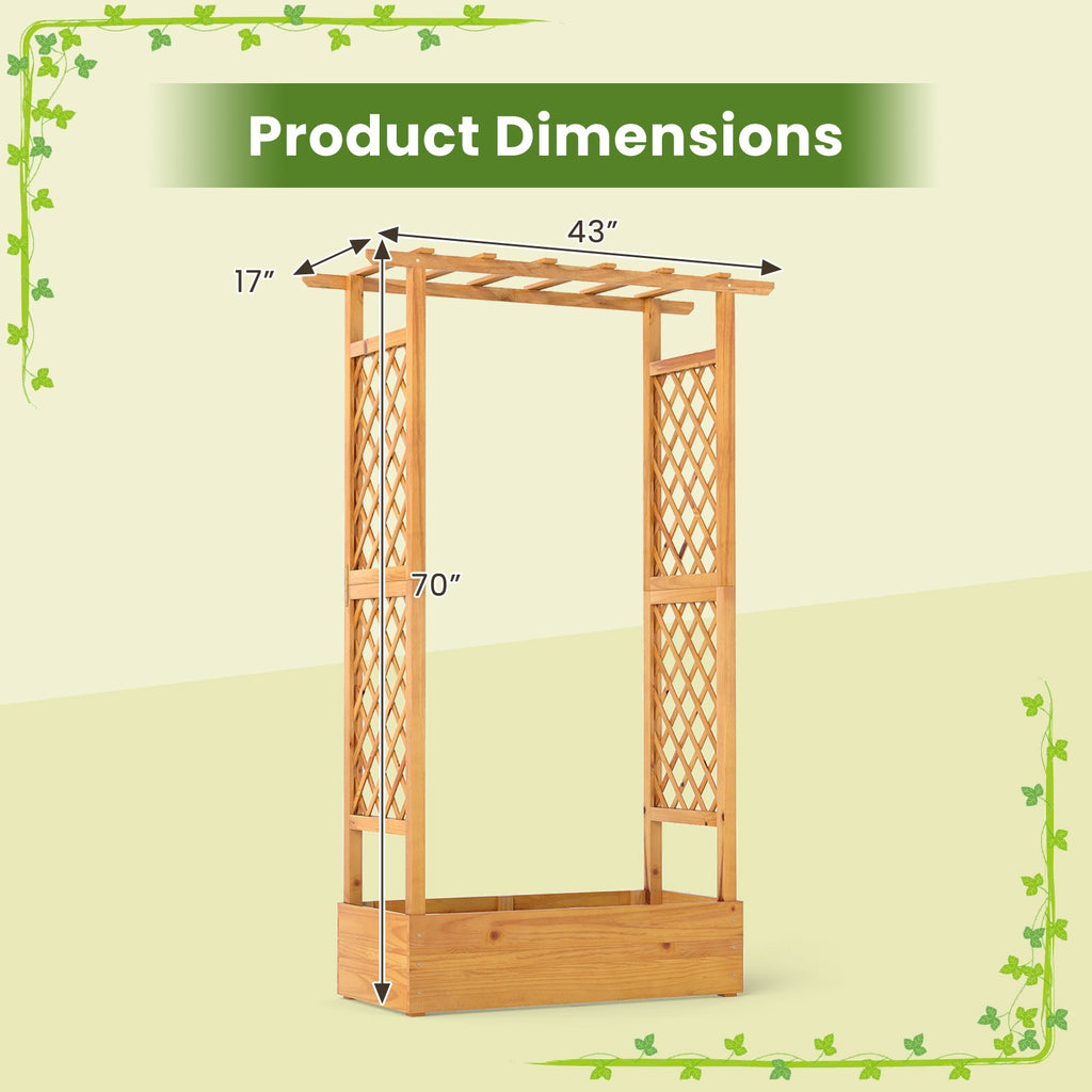 70 Inch Wooden Raised Garden Bed with Lattice Trellis-Natural
