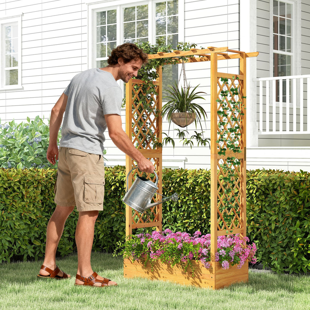 70 Inch Wooden Raised Garden Bed with Lattice Trellis-Natural