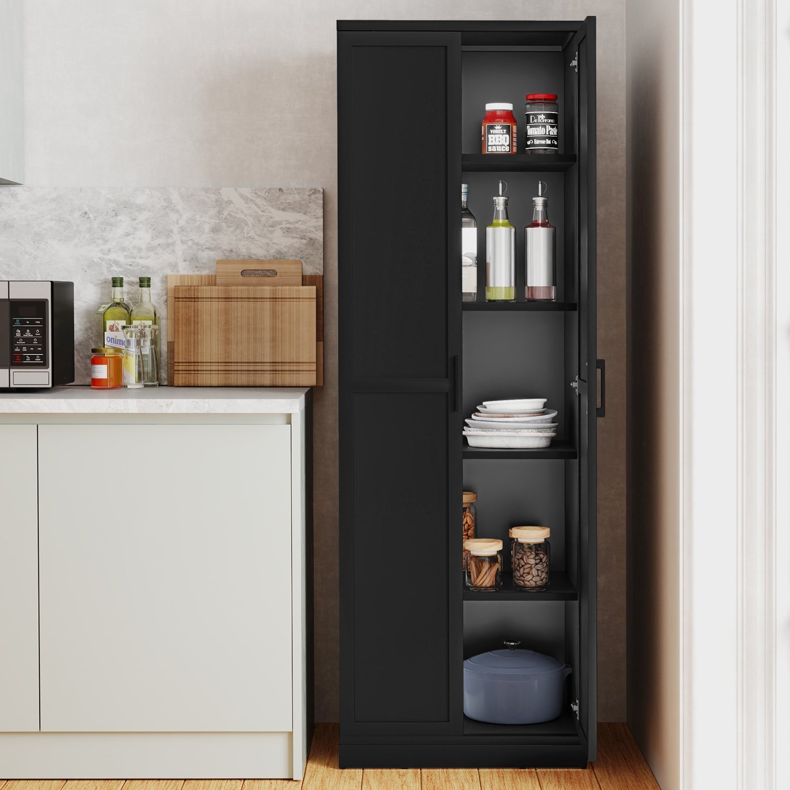 70 Inch Freestanding Storage Cabinet with 2 Doors and 5 Shelves