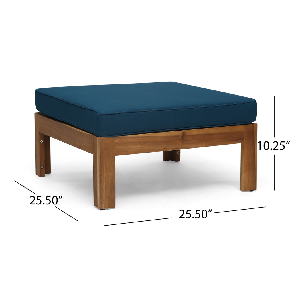 Outdoor Sectional Set Acacia Wood Teak Dark Blue Cushions 5 Piece Seats 4