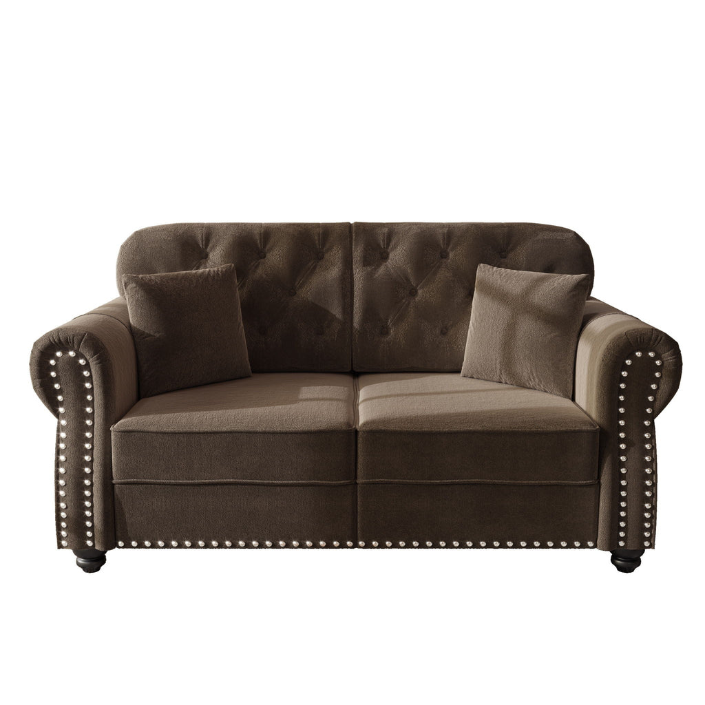Upholstered Sofa Set With Nailhead Trim And Rolled Armrests, Includes Pillows