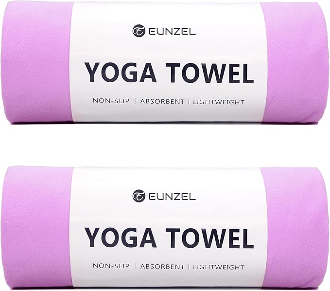 Eunzel 2 Pack Hot Yoga Towel Non Slip Yoga Mat Towel Non-Slip Sweat Absorbent Microfiber Towel for Hot Yoga, Pilates and Workout 72" x 26.5", Purple