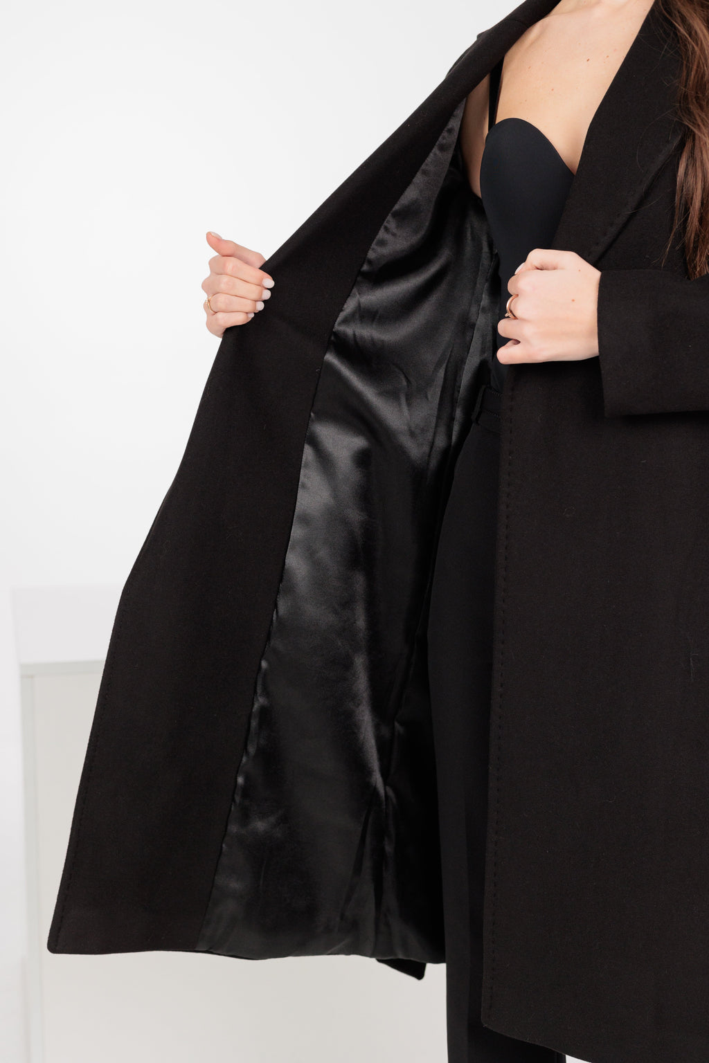 Geneva Classic Wraparound Wool Blend Overcoat in Black