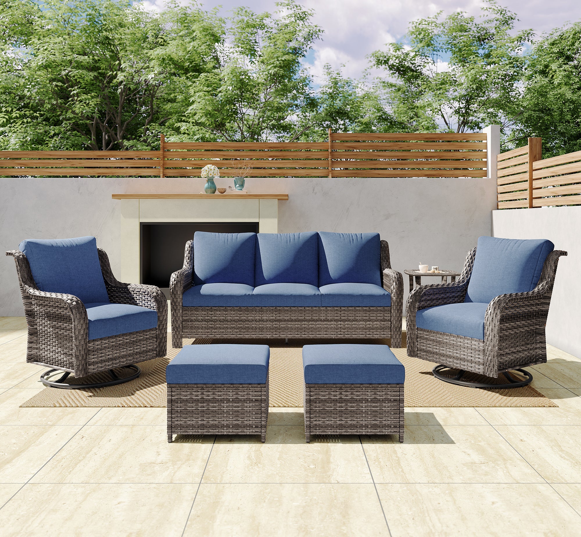 Outdoor Patio Set PE Rattan 6-Piece Sofa Swivel Rockers Gray