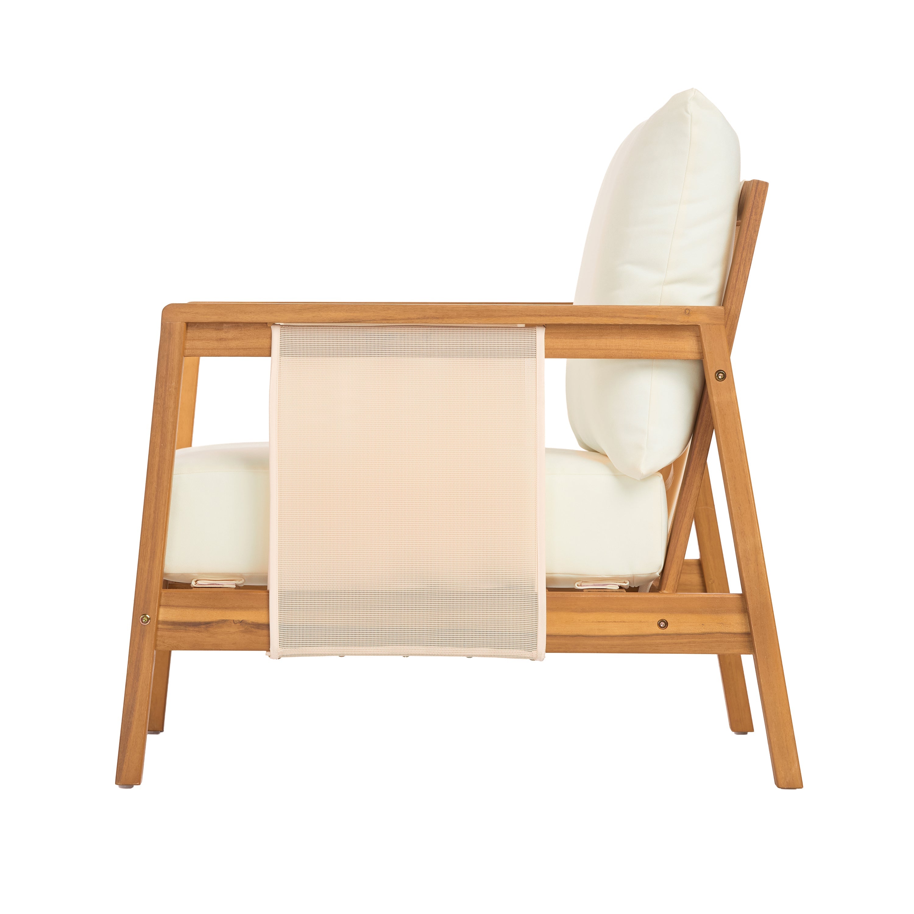 Outdoor Sofa Set Acacia Wood Textilene Teak Beige 4 Piece Seats 4