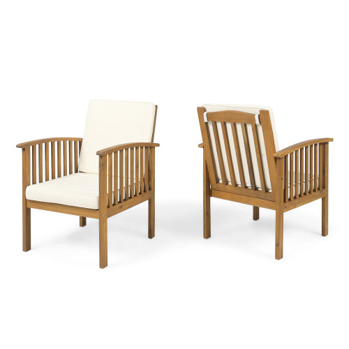 Outdoor Conversation Set Acacia Wood Cream Cushion 3 Piece Foldable