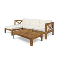 Outdoor Sectional Set Acacia Wood Beige 5 Piece L Shape Seats 4