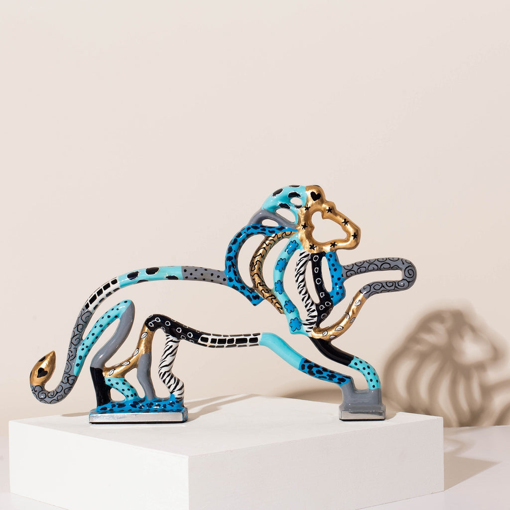 Handcrafted Colorful Lion Sculpture – Modern Aluminum Design – Leo Series