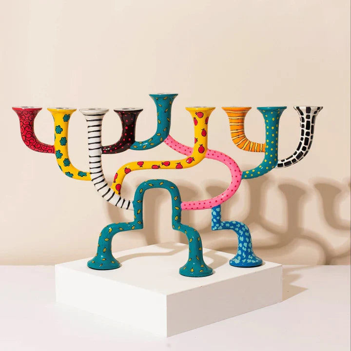 Luxury Hand-Painted Enamel Judaica Menorah - Loopa Series