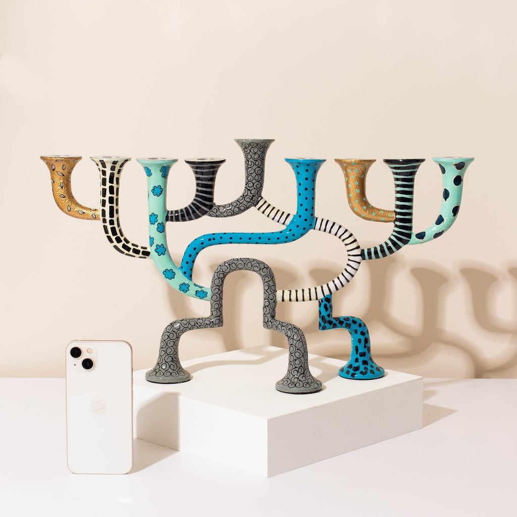 Hand-Painted Hanukkah Menorah with Modern Design – Loopa Series
