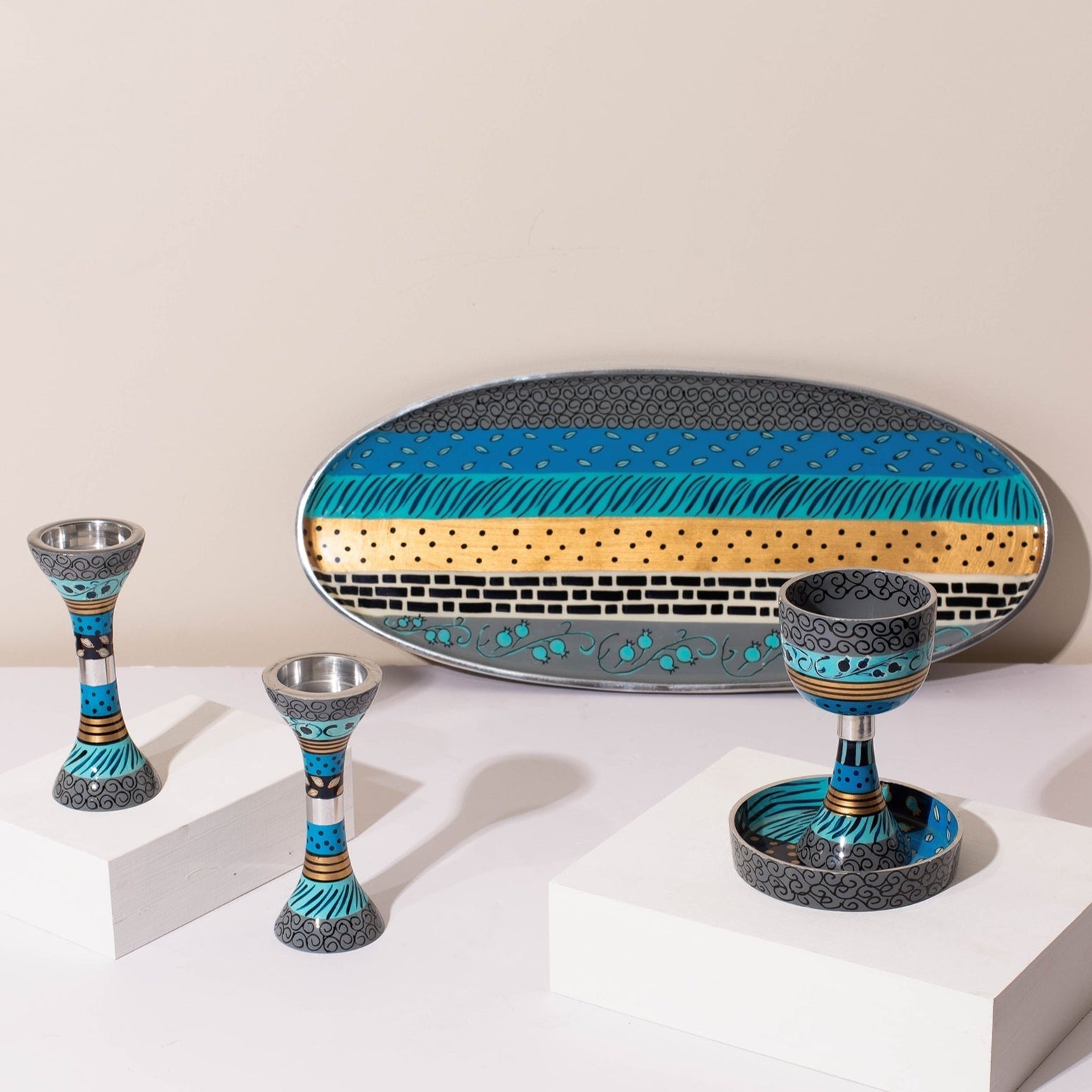 Modern Handmade Shabbat Set – Blue Elegance Series