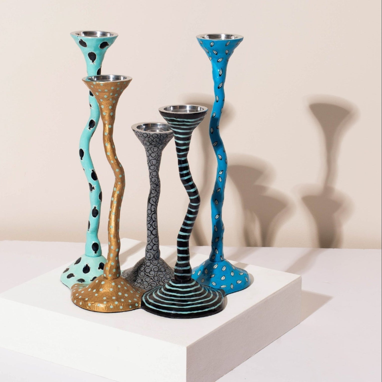 Shabbat Candle Holders – Colorful Hand-Painted Aluminum – Bonded Series