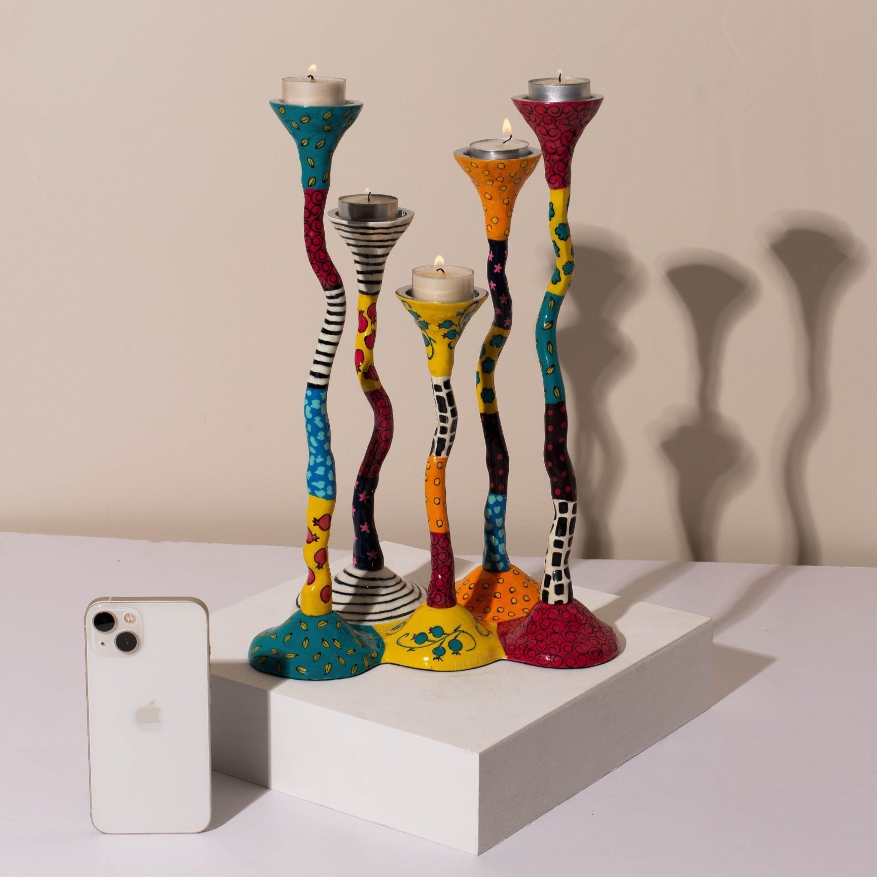 Shabbat Candle Holders – Colorful Hand-Painted Aluminum – Bonded Series