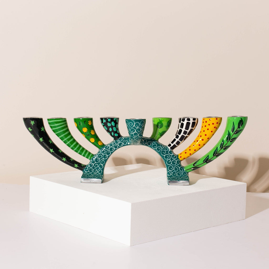 Luxury Hand-Painted Enamel Menorah & Candle Holders – Twist Series