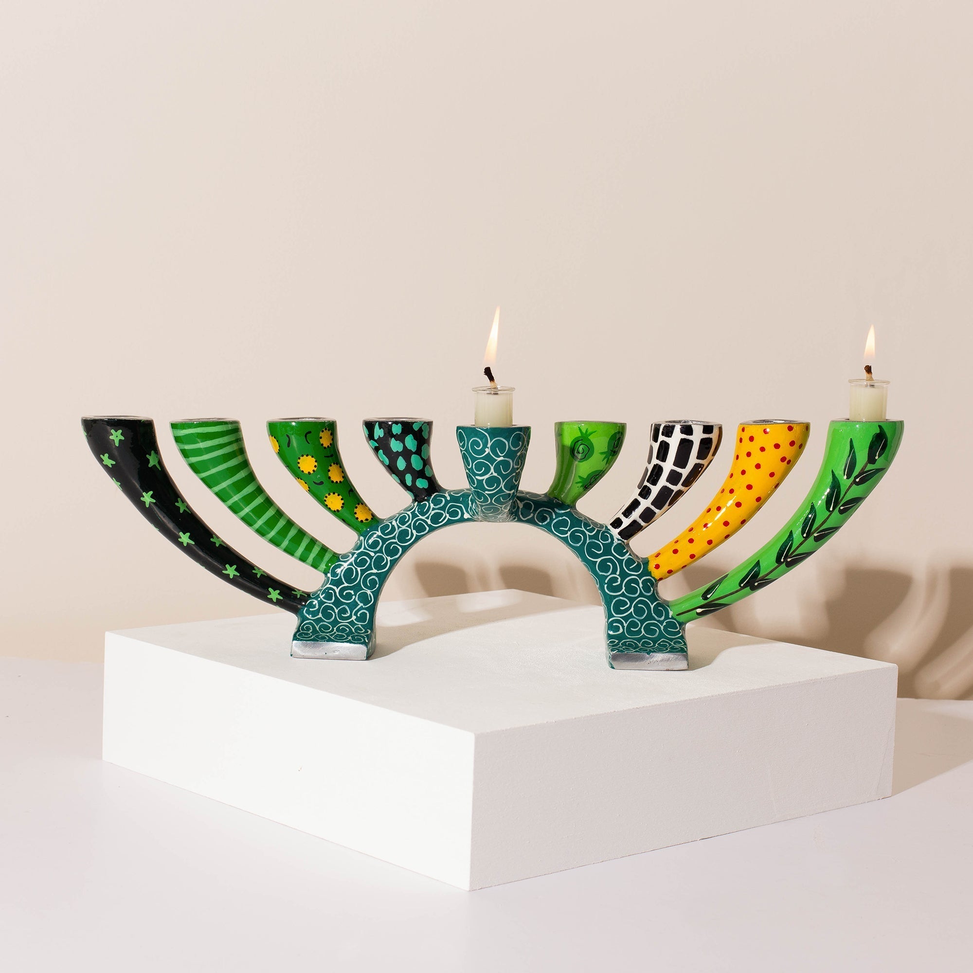 Hand-Painted Menorah with Dual Candle Holder Use – Twist Series