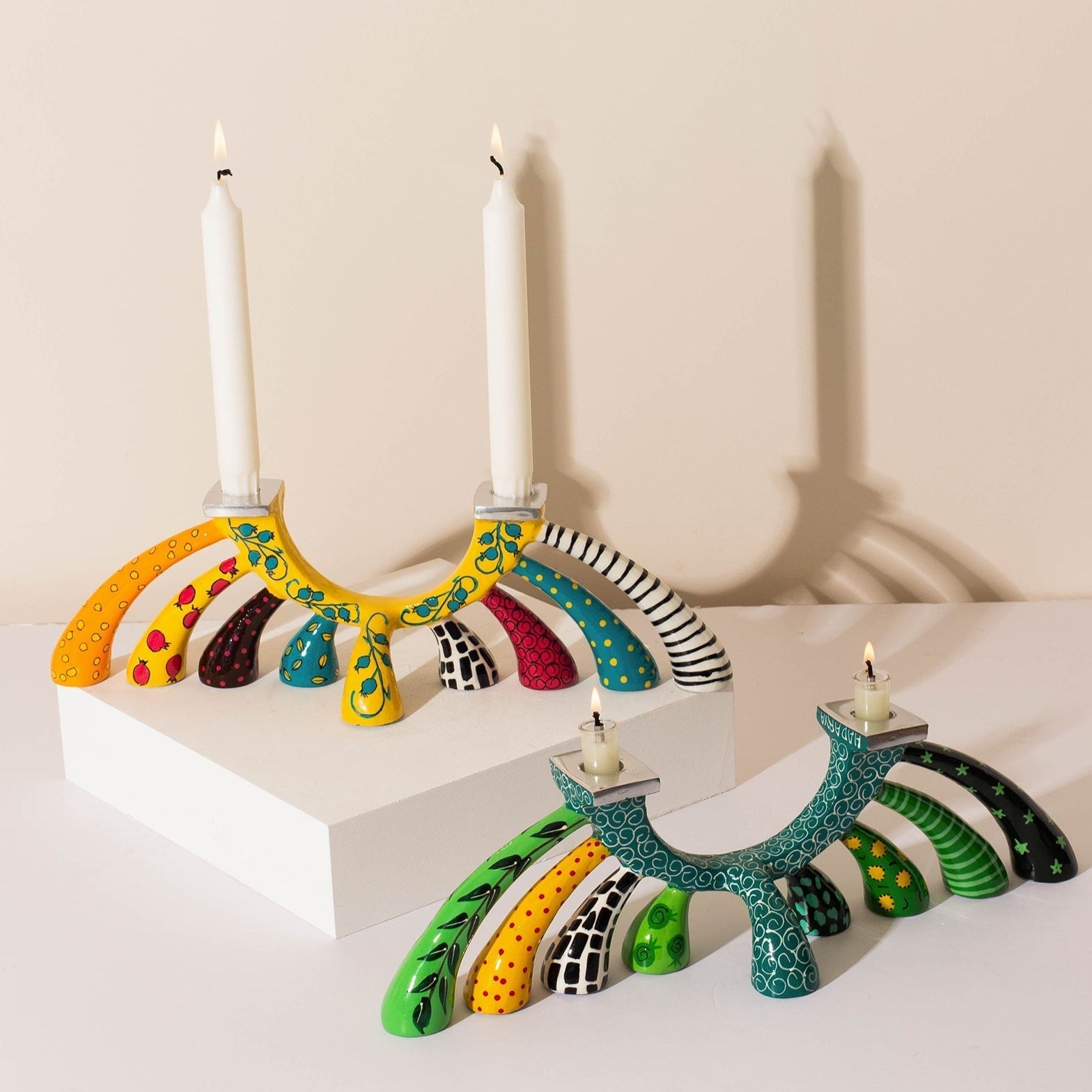 Luxury Hand-Painted Enamel Menorah & Candle Holders – Twist Series