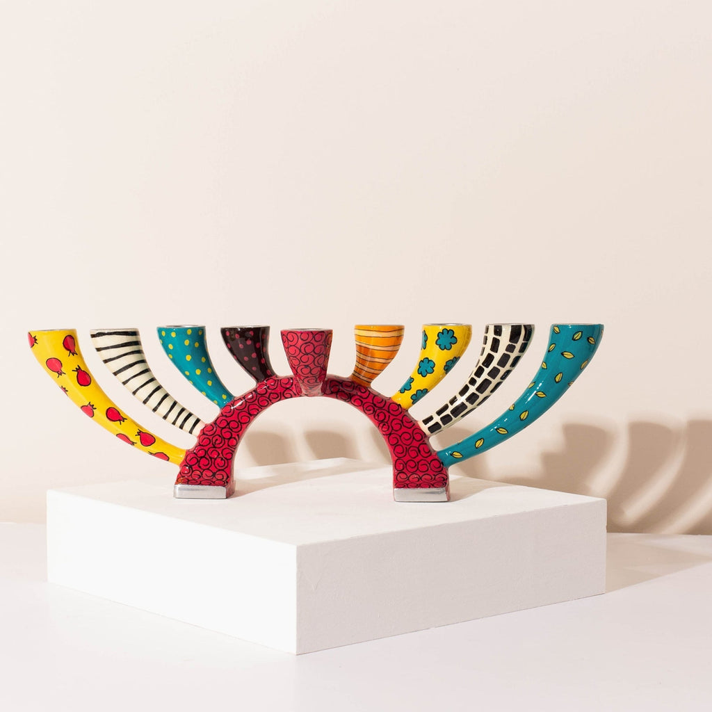 Luxury Hand-Painted Enamel Menorah & Candle Holders – Twist Series