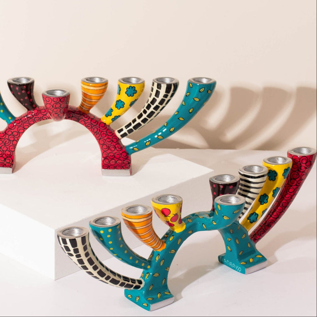 Elegant Enamel Menorah with Candle Holder Function – Twist Series
