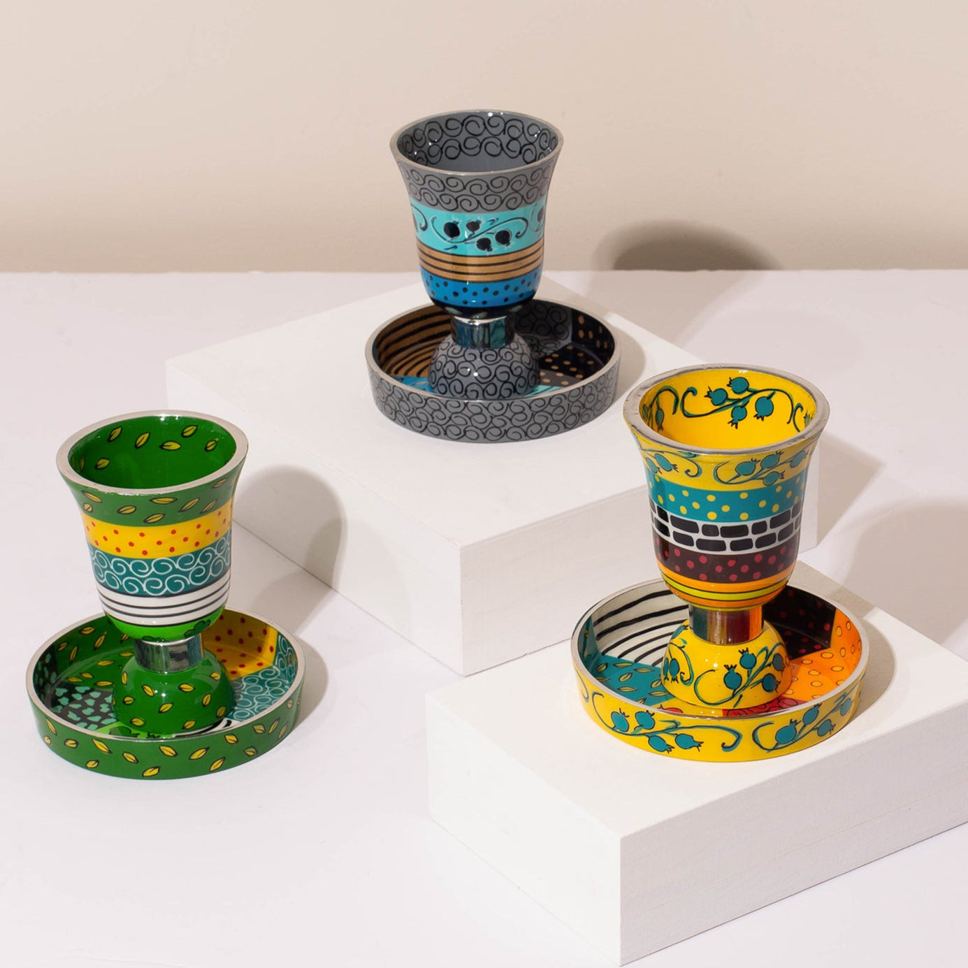 Handcrafted Enamel Kiddush Cup - Premium Curved Series