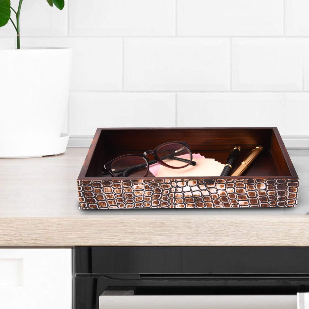 Vanity Trays Parlour Snap Collection Bone Inlay, Brown, 10" x 6"