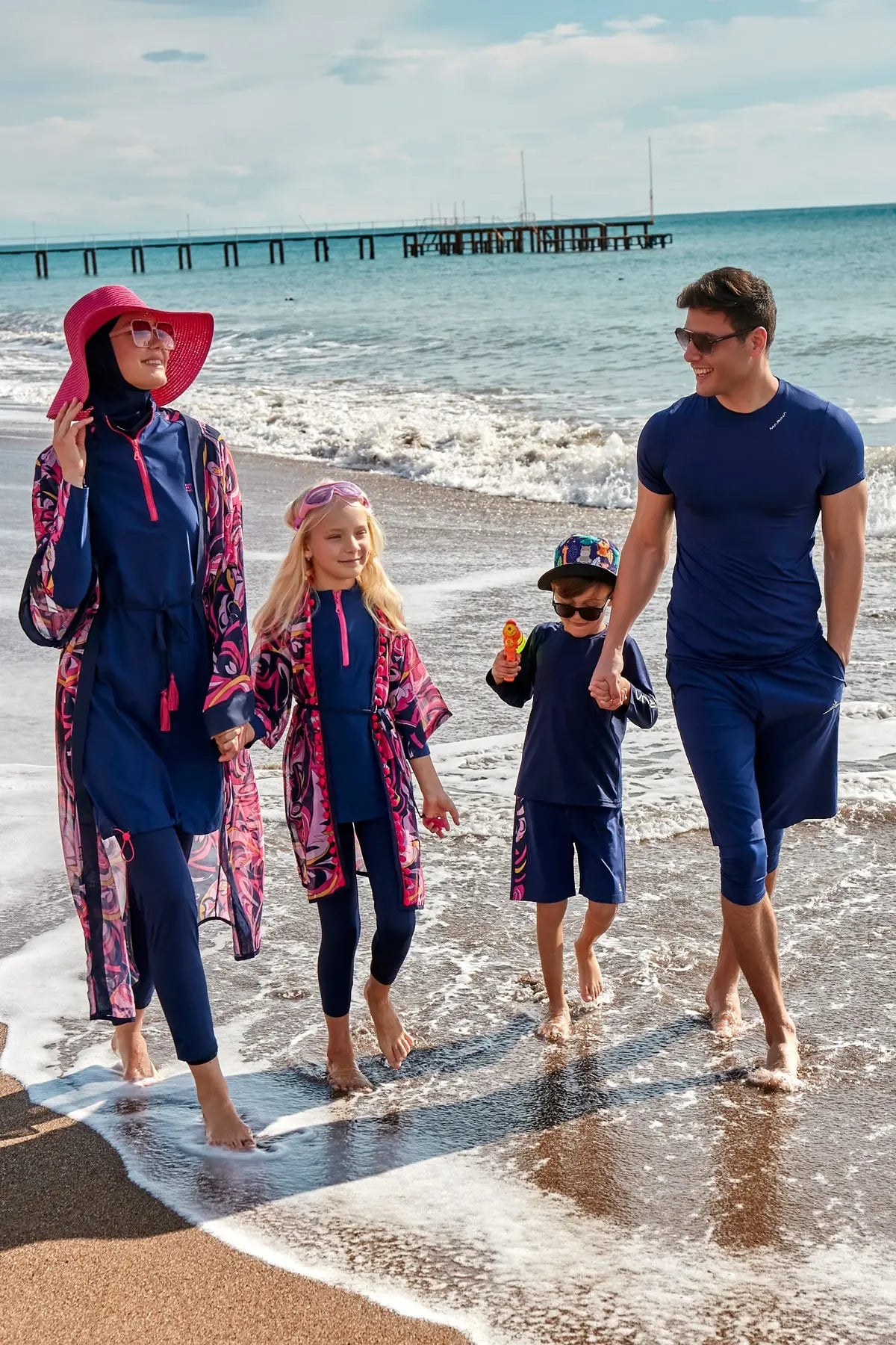 Marina Parachute Girls Modest Swimsuit - Colorful/Navy Blue - K2402
