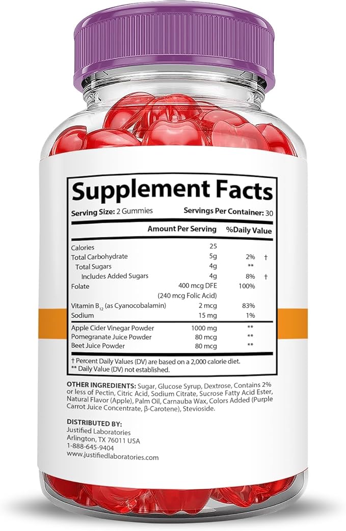 Justified Laboratories (3 Pack Rapid Ripped Keto ACV Vegan Non GMO 180 Gummies