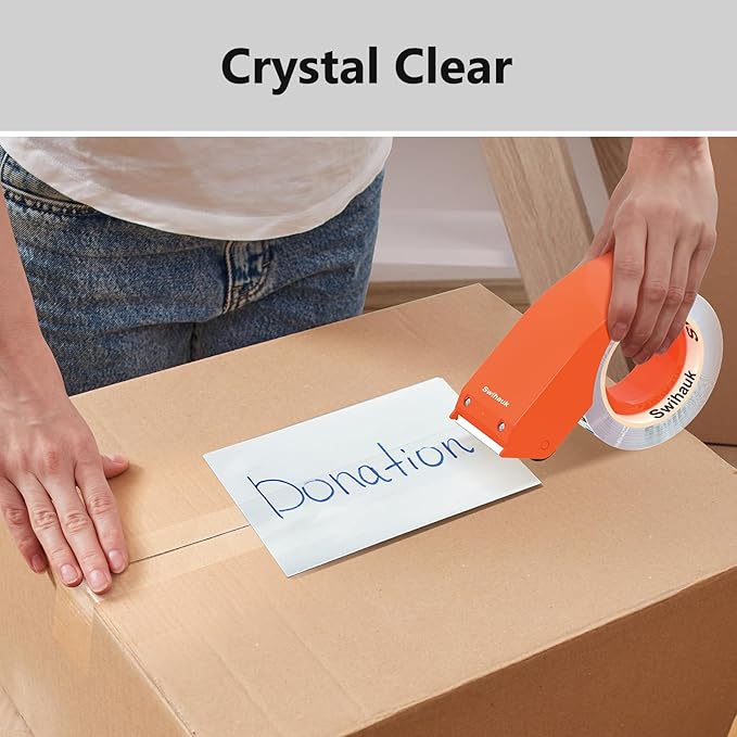 1.88 in x 66.6 YDs Clear Heavy Duty Packing Tape with Dispenser, Strong & Durable Shipping Tape, Packaging Tape, Packing Tape Dispenser for Packing Boxes, Moving Supplies, Shipping and Mailing