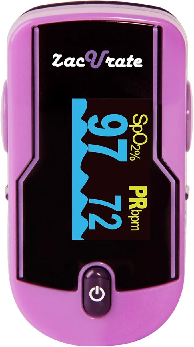 Zacurate FSA/HSA Eligible 500E Premium Fingertip Pulse Oximeter Oximetry Blood Oxygen Saturation Monitor with Silicon Cover, Batteries and Lanyard (Mystic Purple)