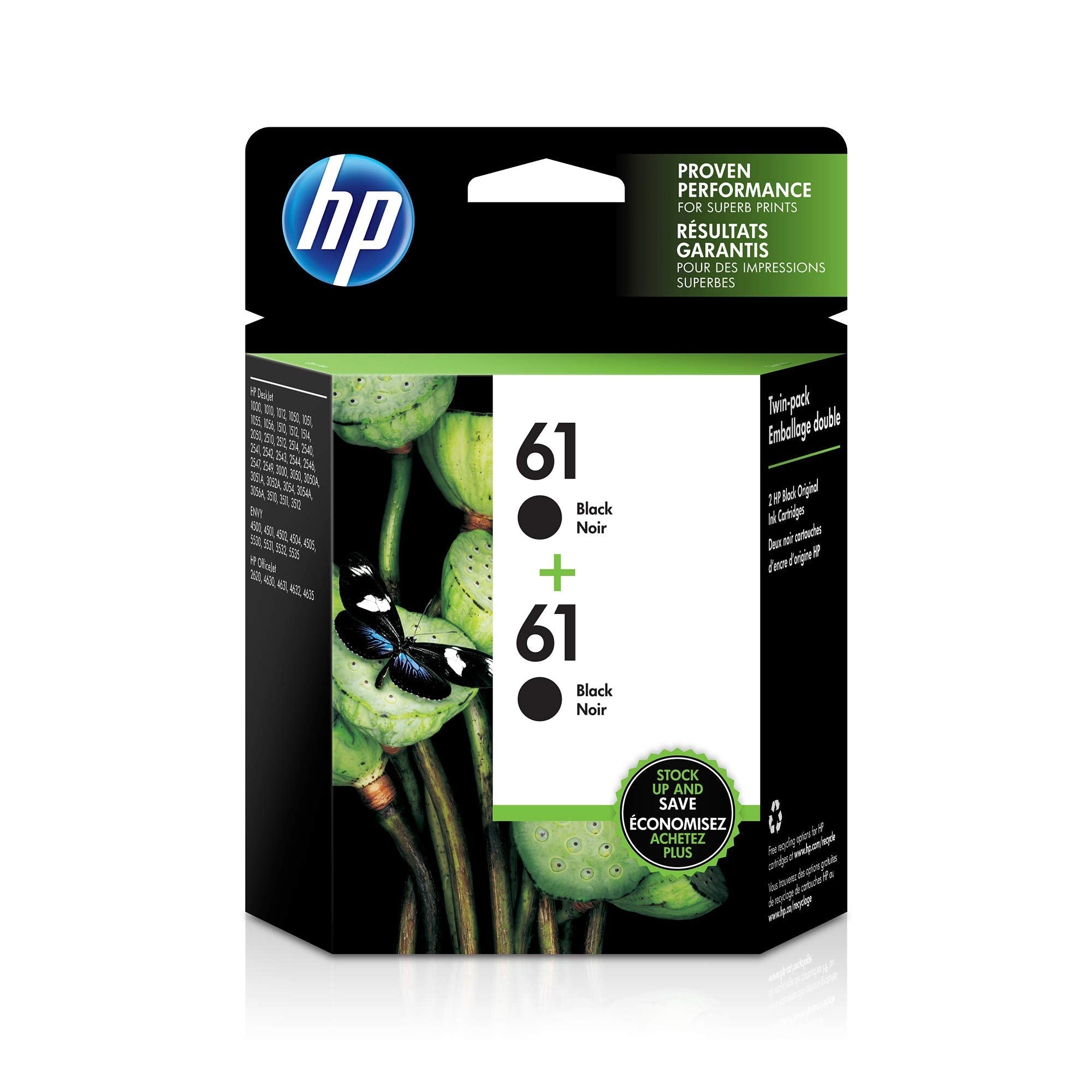 New, Pre-Owned - HP 61 (CH561WN) Black Ink Cartridge- 2 Pack