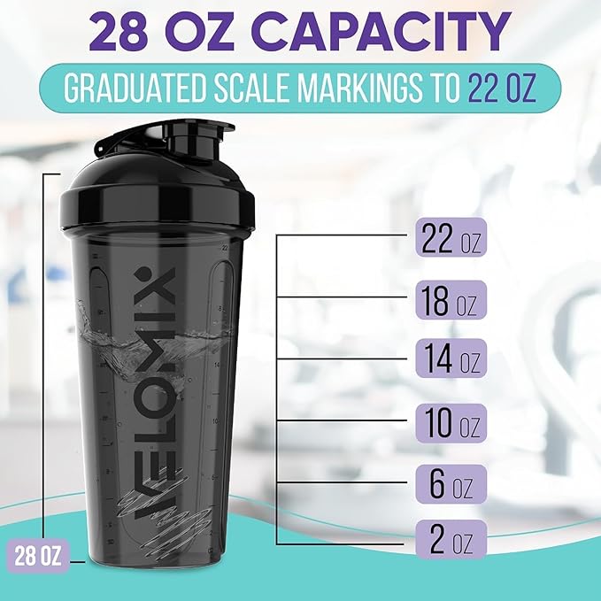 '-6 PACK- Shaker Cups for Protein Shakes 28 oz - 6x Wire Whisk | Leak Proof Protein Shaker Bottle for Protein Shakes, Shaker Bottle Pack for Pre & Post Workout (Stealth Edition)