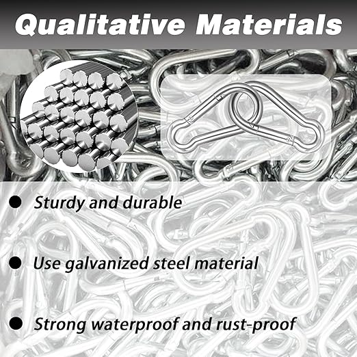 100 PCS 3'' Spring Snap Hook Carabiner, M8 5/16 Inch Galvanized Silver Steel Carabiner Clip, 500LBS Holding Capacity Quick Link Clip Keychain for Hammock Dog Leash & Camping Gym