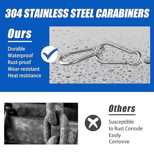 Small Carabiner Clip Hooks, 15pcs 3.54 inch Carabiners Heavy Duty, 304 Stainless Steel Spring Snap Hook Fits Camping Hiking, Metal Clips for Rope Chain Keys Rings