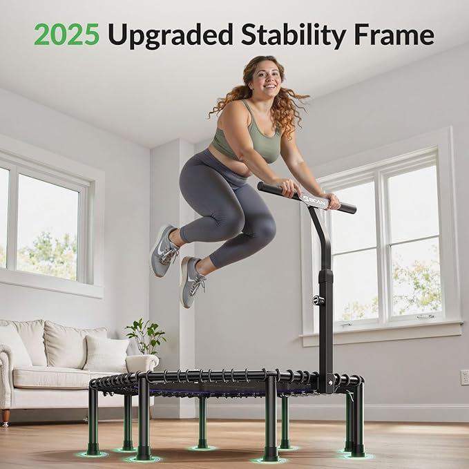 BCAN 51" Octagonal Mini Trampoline, Max Load 450 LBS Fitness Trampoline with T-Adjustable Handle Bar, Silent Bungees, Larger, More Stable, Quieter Exercise Rebounder for Adults Indoor/Garden Workout