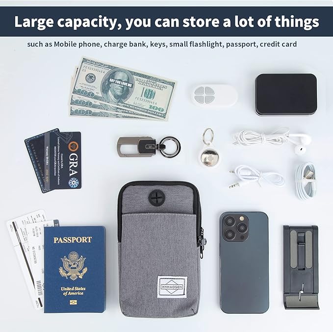 Cell Phone Purse Waist Pack Bag Travel Crossbody Bag Wristband Sport Armband Wallet with Removable Shoulder Strap (Dark Grey)