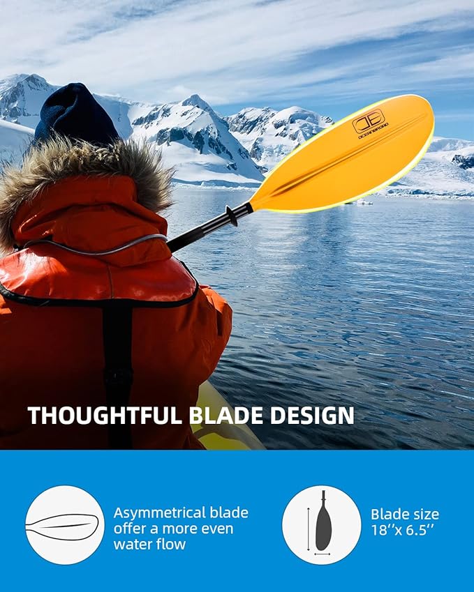 OCEANBROAD Kayak Paddle 86in/218cm, 90.5in/230cm, 95in/241cm Alloy Shaft Kayaking Boating Canoeing Oar with Paddle Leash