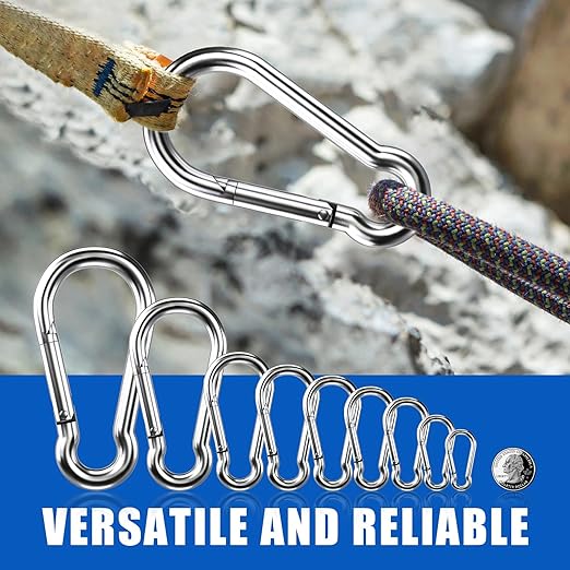 Small Carabiner Clip Hooks, 15pcs 1.57 inch Carabiners Heavy Duty, 304 Stainless Steel Spring Snap Hook Fits Camping Hiking, Metal Clips for Rope Chain Keys Rings