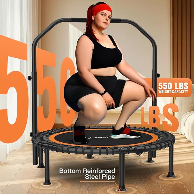 ANCHEER 40"/48" Foldable Rebounder Trampoline for Adults/Kids with Resistance Bands and Bungees, Indoor & Outdoor Mini Trampoline with Bar and Safety Padding - Max Load 450lbs/550lbs